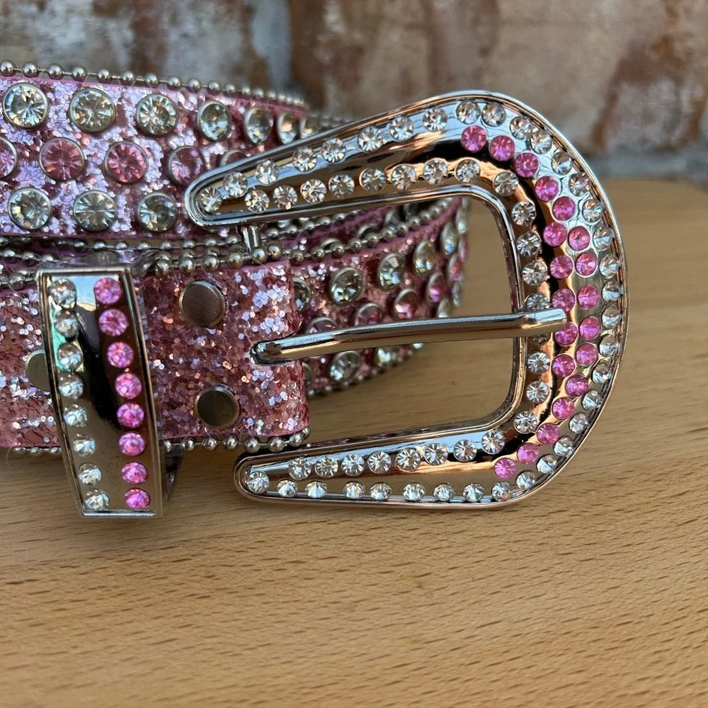 Pink Silver Western Rhinestone Glitter Cowgirl Rodeo Party Bling Sparkly Belt